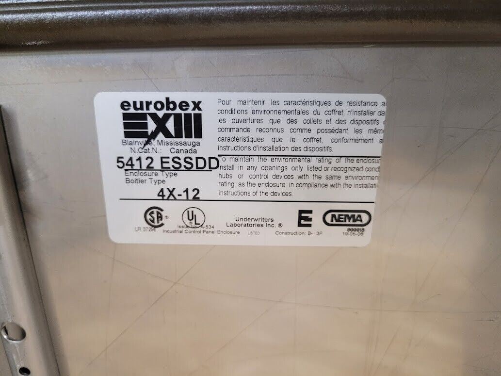 EuroBex 5412 ESSDD 4X-12 Electrical Control Cabinet Stainless Steel 36"x11"x21"