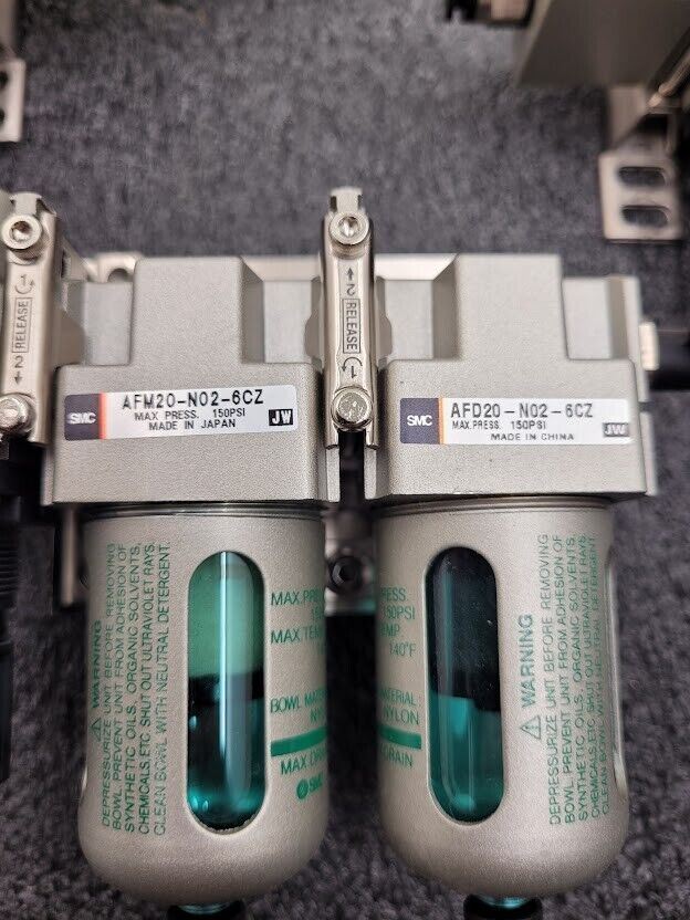Lot of 3 SMC AR20-N02E-RZ, AR20-N02E-1Z Regulators 2x AFM20-N02-6CZ Air Filters
