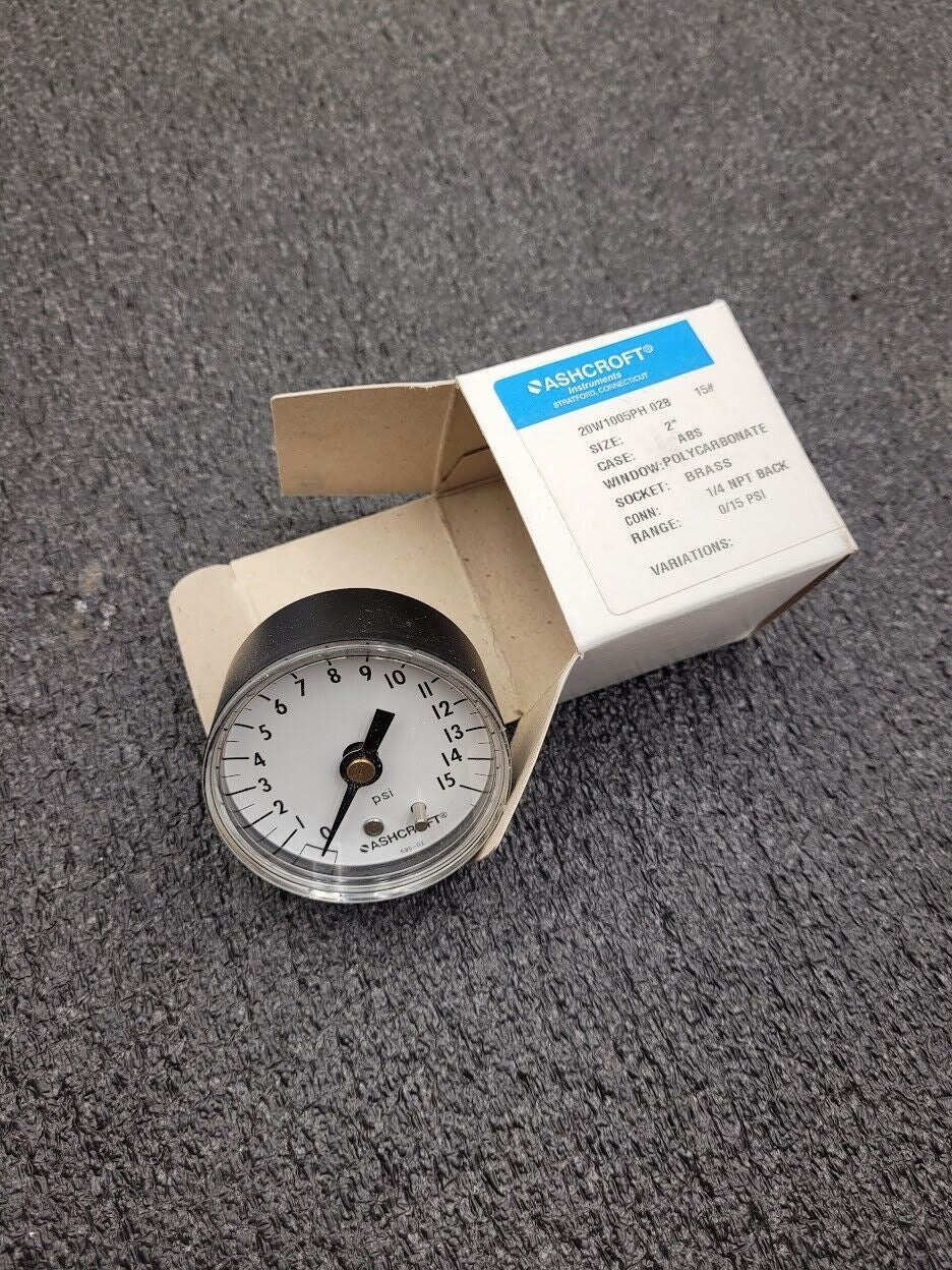 Ashcroft Pressure Gauge 20W1005PH02B15 2" Display 1/4" NPT Back Input 0-15 PSI
