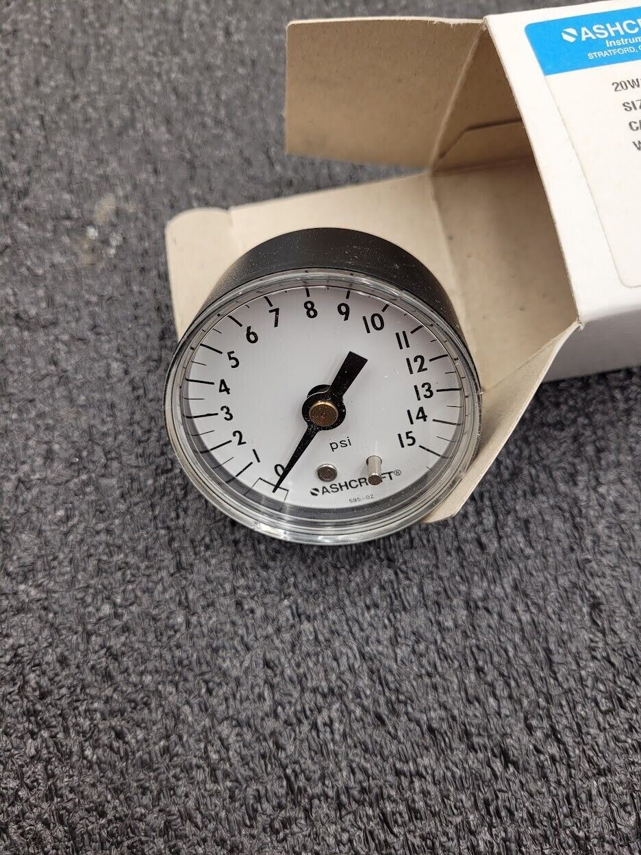 Ashcroft Pressure Gauge 20W1005PH02B15 2" Display 1/4" NPT Back Input 0-15 PSI