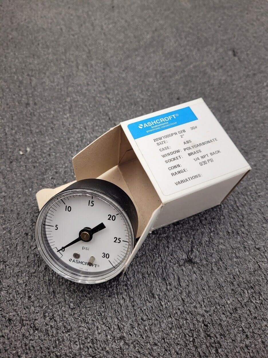 Ashcroft Pressure Gauge 20W1005PH02B30 2" Display 1/4" NPT Back Input 0-30 PSI
