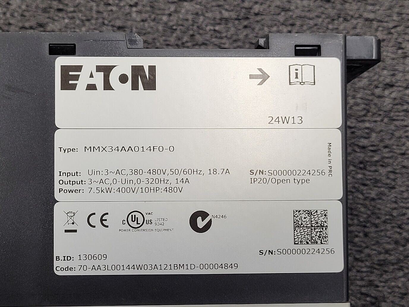 Eaton M-Max MMX34AA014F0-0 Micro VFD AC  Drive inverter 7.5kW:400V 10HP:480V