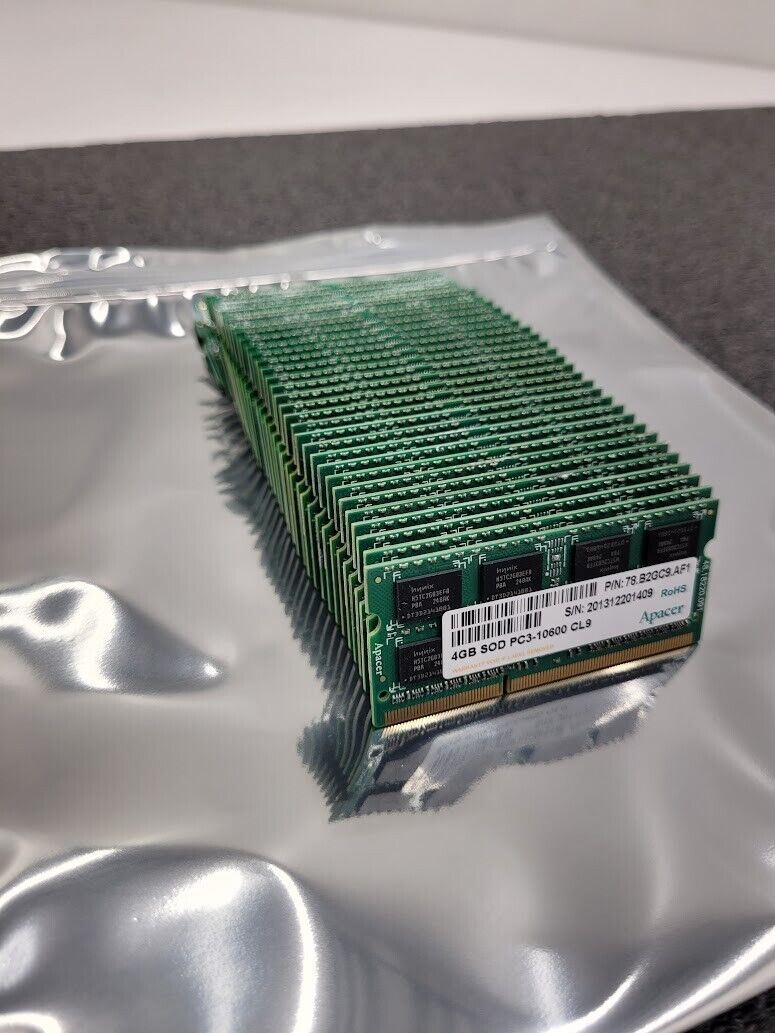 lot of 33 APACER 4GB Non Buffered SOD PC3-10600 CL9 SODIMM Memory