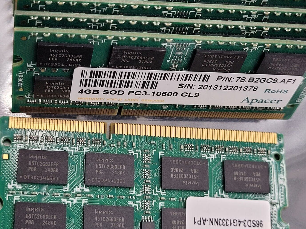 lot of 33 APACER 4GB Non Buffered SOD PC3-10600 CL9 SODIMM Memory