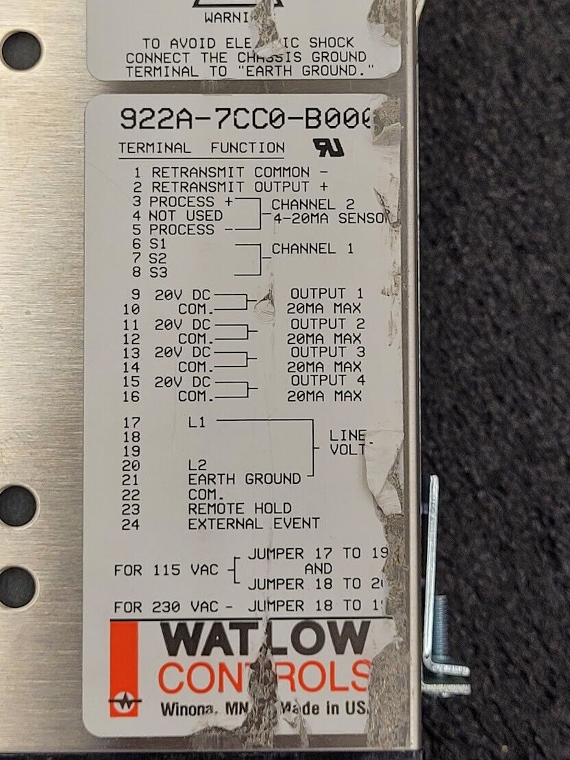 Watlow Controls Series 922 Programmable Temperature Controller Module 922A-7CCC