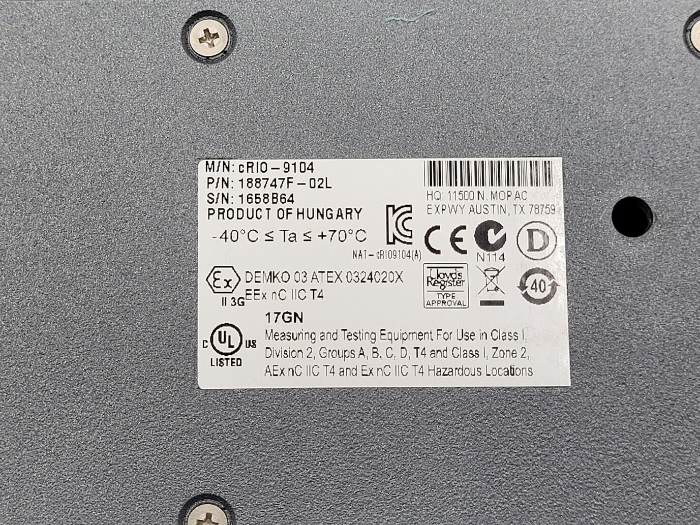 National Instruments NI cRIO-9104 8-Slot FPGA Chassis 188747F-02L Working Pull