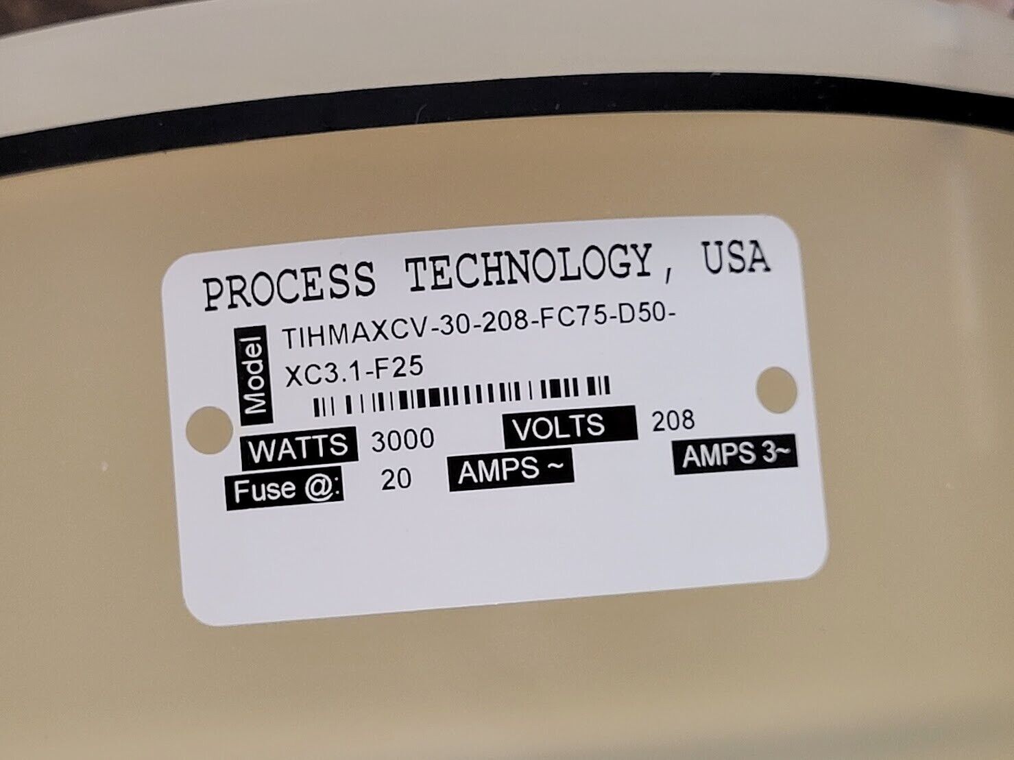 Process Technology Fluoropolymer In-Line Chemical Heater 3000W 3Kw 208V 1Ph