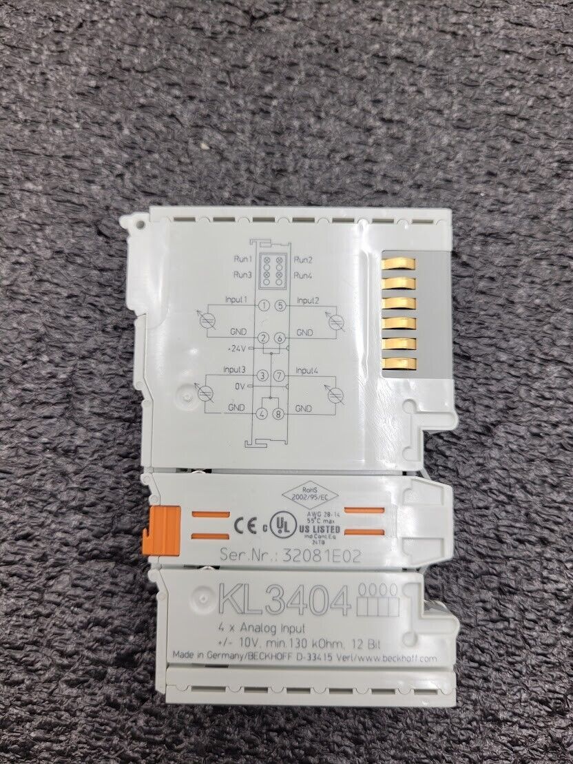 Beckhoff KL3404 4x Analog Input Module +/- 10V min. 130 kOhm, 12 bit, DIN Rail