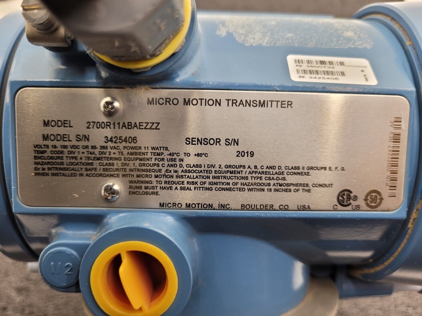 Micro Motion Mass Flow Coriolis Meter Sensor T075T613SABUEZZZ +Transmitter 1/2"