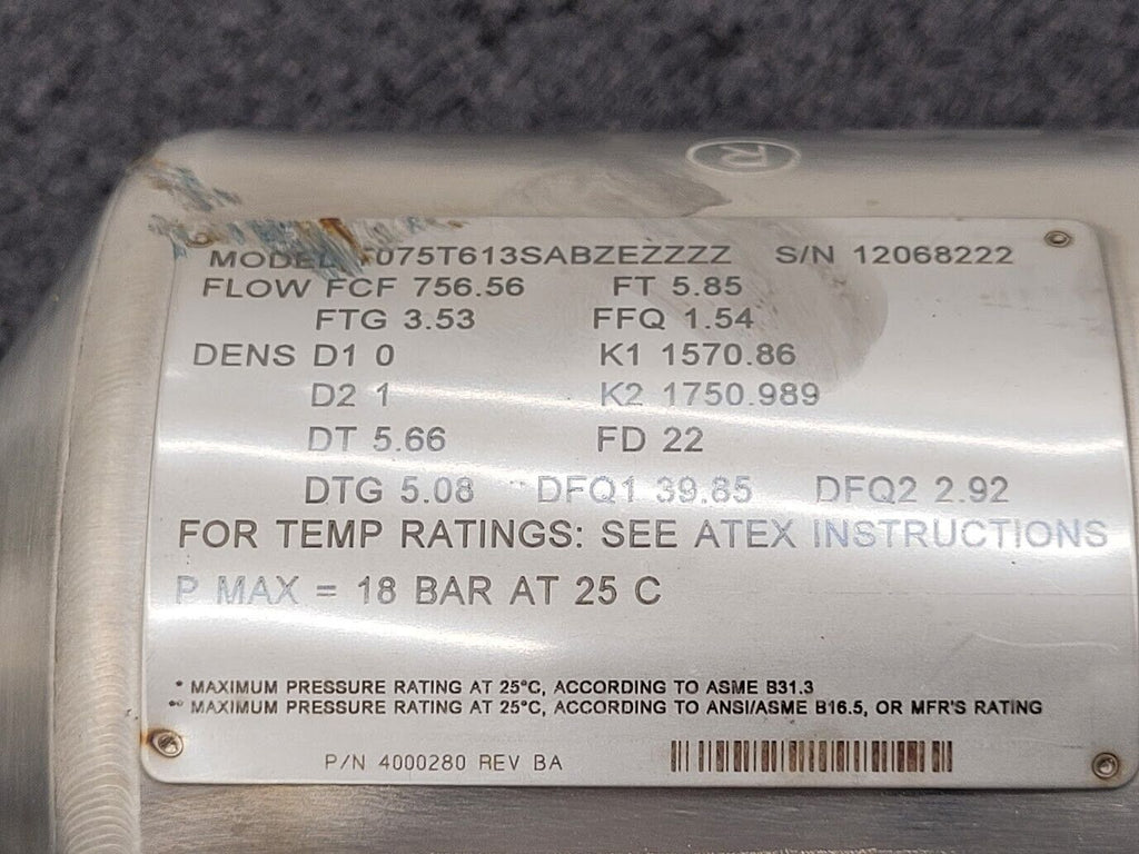 Micro Motion Mass Flow Coriolis Sensor T075T613SABZEZZZZ Transmitter 1/2" Unit C