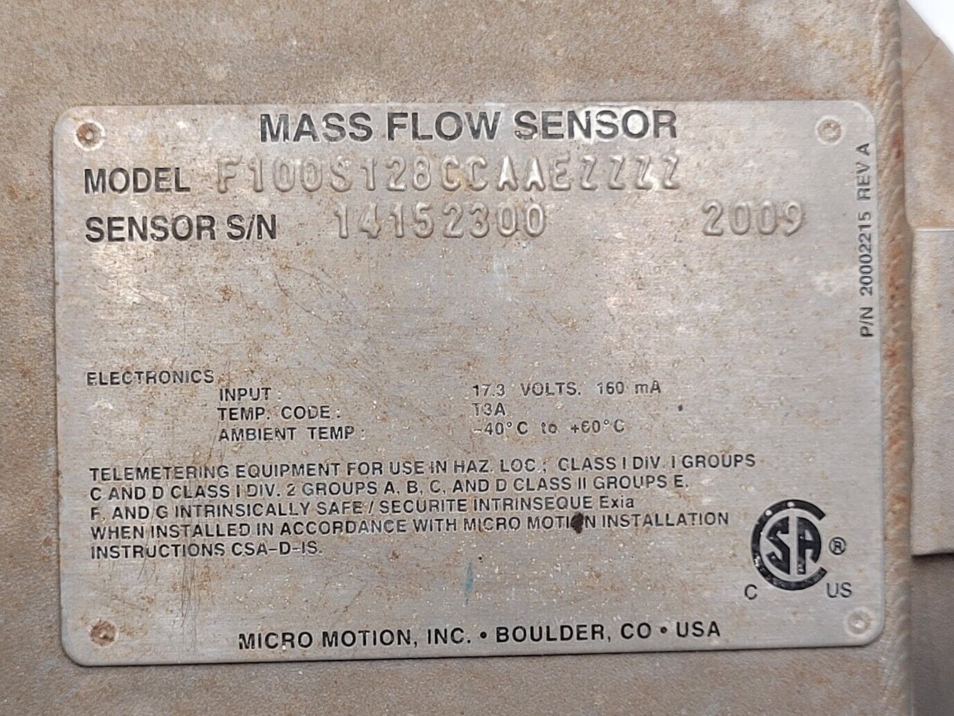 Micro Motion Mass Flow Coriolis Meter Sensor F100S128CCAAEZZZZ 1" +TX Unit B
