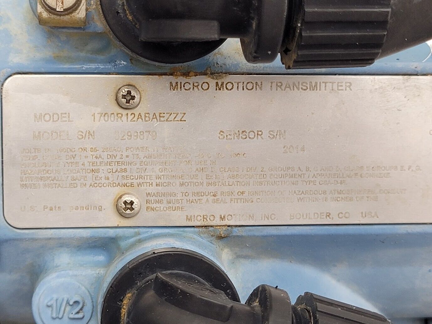 Micro Motion Mass Flow Coriolis Meter Sensor F100S128CCAAEZZZZ 1" +TX Unit B