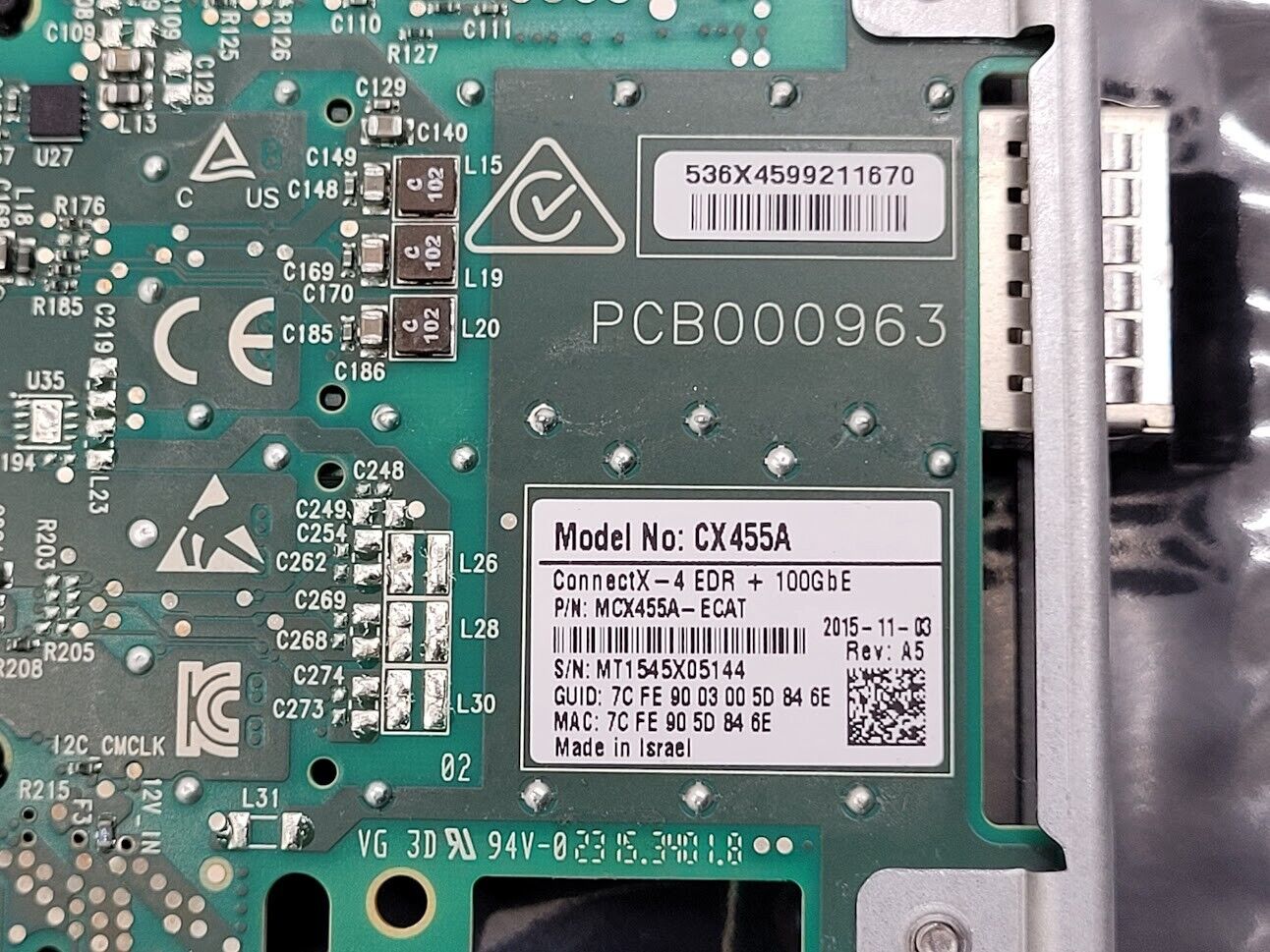 Mellanox CX4 VPI EDR IB Single Port QSFP28 PCIe 3.0 100G NIC Adapter Custom Tang