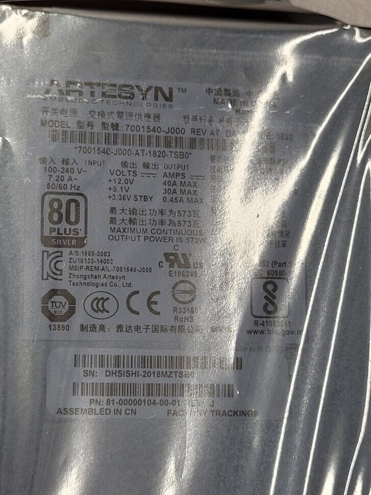 HP 814665-001 SPS-PWR 595W ES MSA 20x0 Power Supply PSU Recent Date Code Sealed