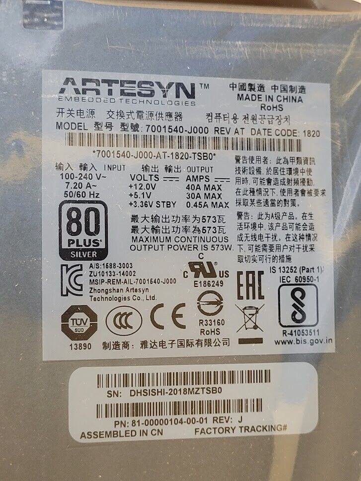 HP 814665-001 SPS-PWR 595W ES MSA 20x0 Power Supply PSU Recent Date Code Sealed