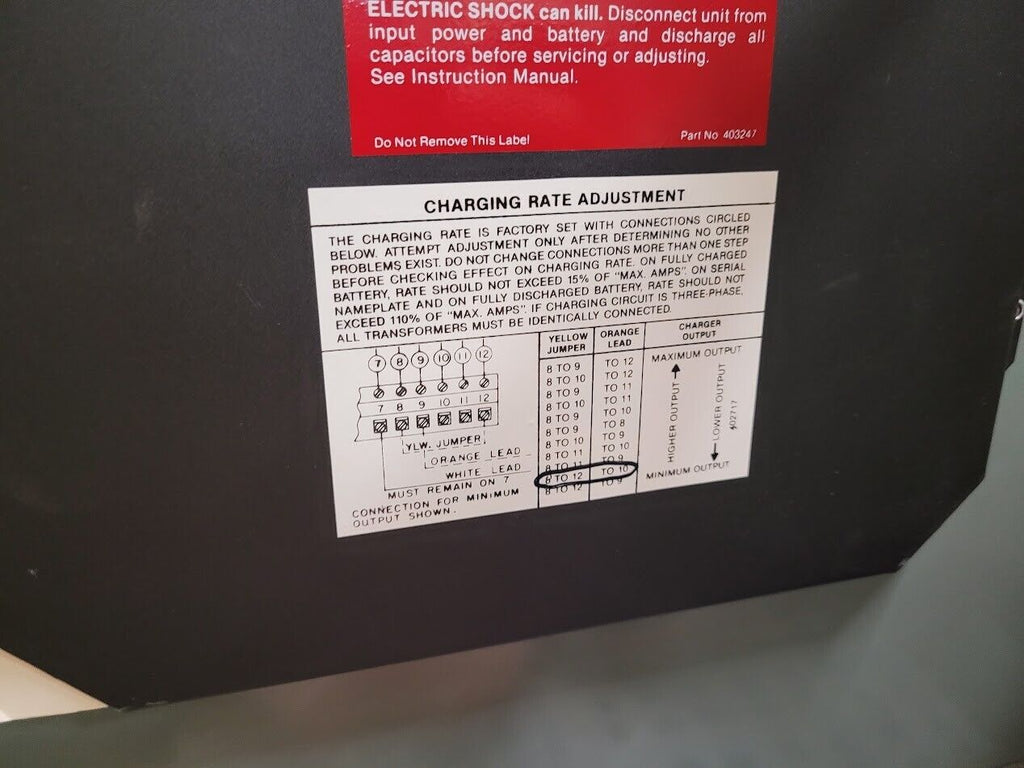 Hobart Forklift Battery Charger 725C3-12 24VDC 12 CELLS 1 Circuit 60Hz 3PH 750AH