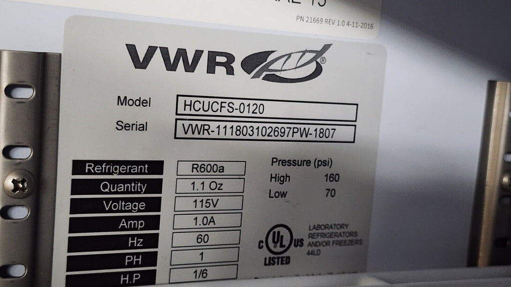 VWR Scientific Laboratory Fridge Freezer Combo HCUCFS-0120 HCLP-10S R600a 115VAC