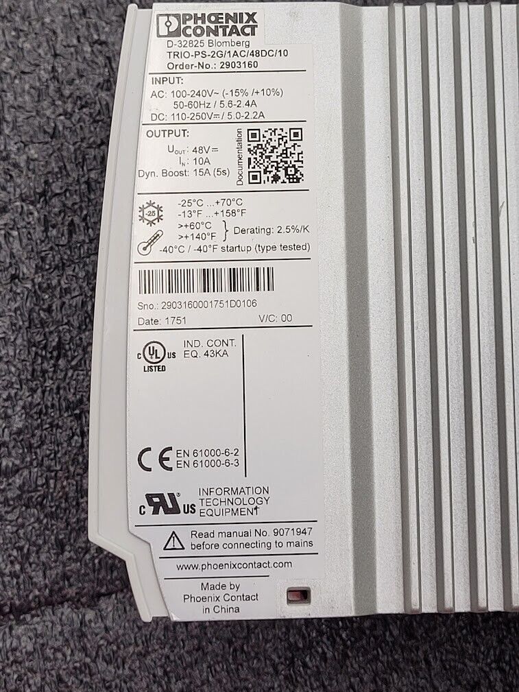 Phoenix Contact TRIO-PS-2G/1AC/48DC/10 Switching Power Supply 2903160 48VDC 10A