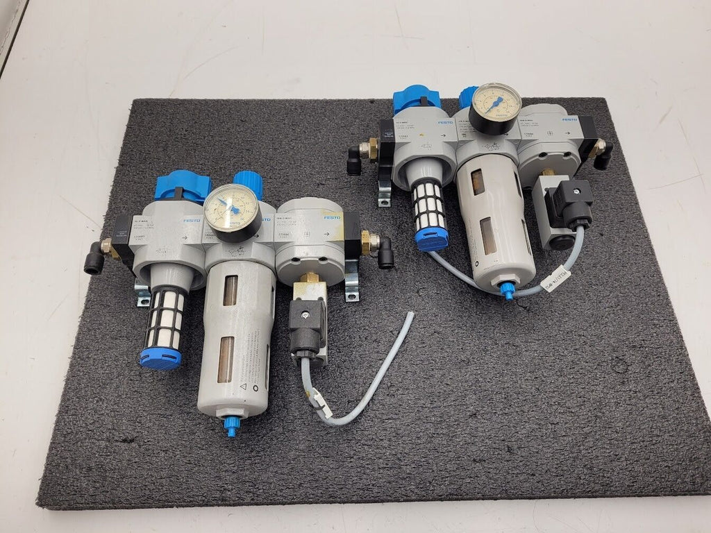 Lot of 2x Festo Air Pneumatic Regulator w/ Gauge HE-D-MAXI LFR-D-MAXI FRM-D-MAXI