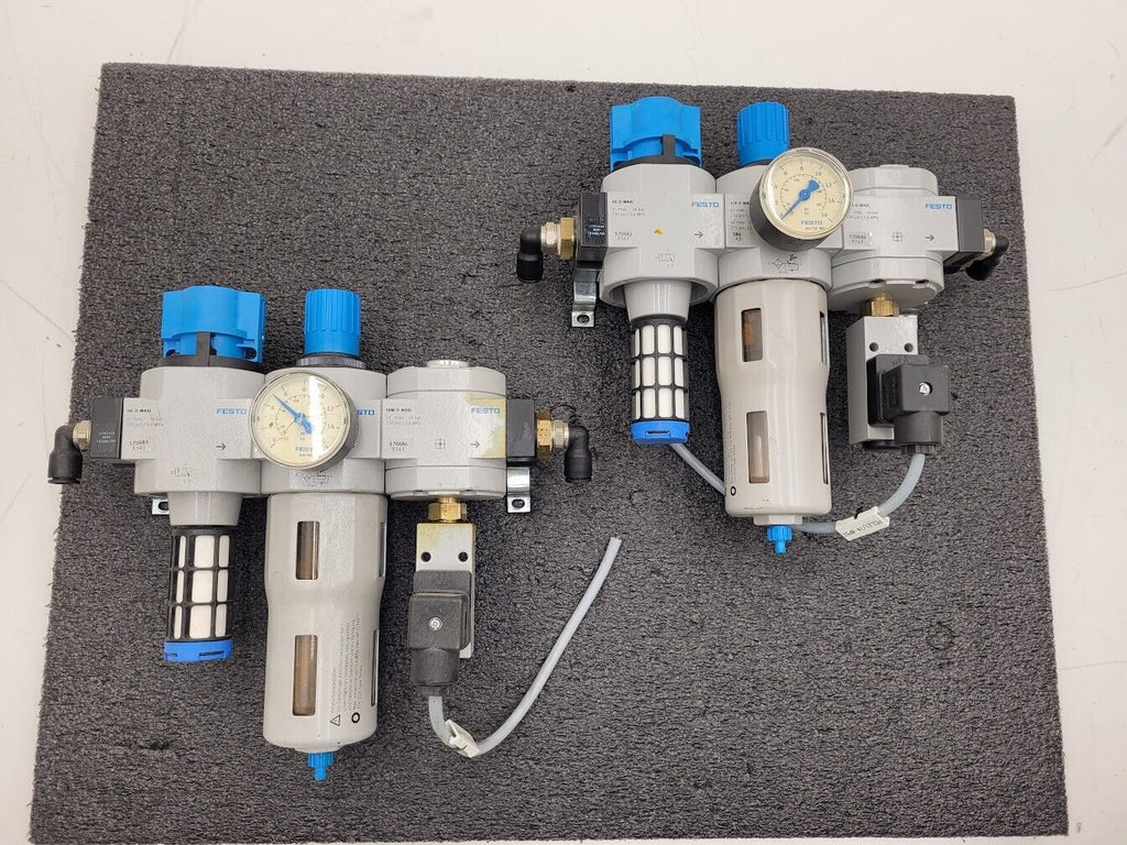 Lot of 2x Festo Air Pneumatic Regulator w/ Gauge HE-D-MAXI LFR-D-MAXI FRM-D-MAXI