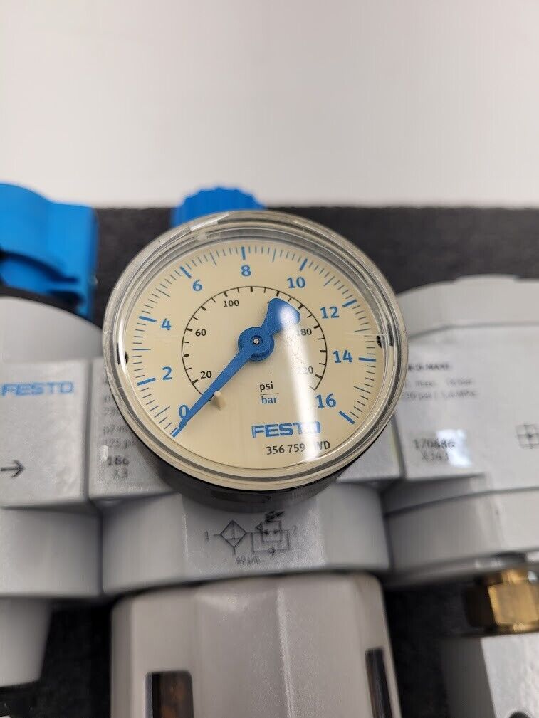 Lot of 2x Festo Air Pneumatic Regulator w/ Gauge HE-D-MAXI LFR-D-MAXI FRM-D-MAXI