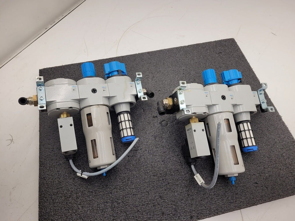 Lot of 2x Festo Air Pneumatic Regulator w/ Gauge HE-D-MAXI LFR-D-MAXI FRM-D-MAXI