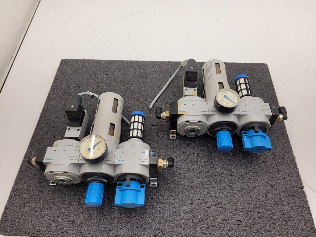 Lot of 2x Festo Air Pneumatic Regulator w/ Gauge HE-D-MAXI LFR-D-MAXI FRM-D-MAXI