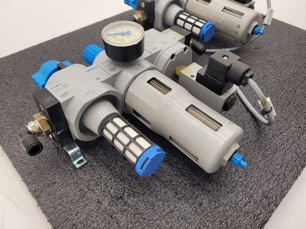 Lot of 2x Festo Air Pneumatic Regulator w/ Gauge HE-D-MAXI LFR-D-MAXI FRM-D-MAXI