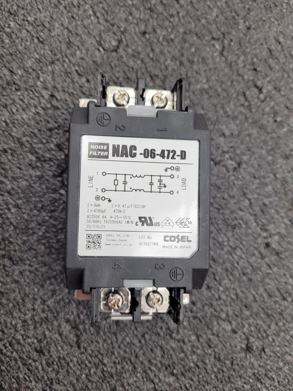 Cosel NAC-06-472-D Power Line Noise Filter 6A 6 AMP 250VAC 50/60Hz 2 Lines