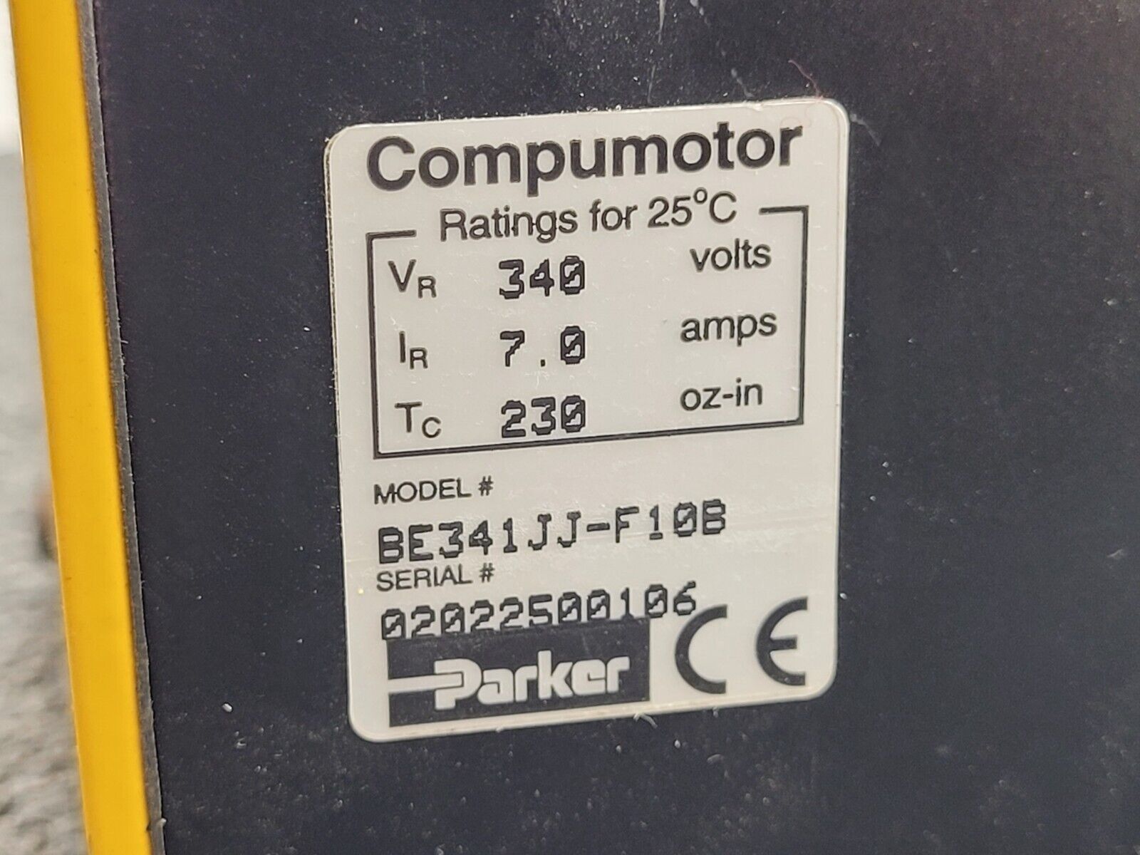 Parker Compumotor Servo Motor BE341JJ-F10B 340V 7A 230 oz-in torque w/ Brake