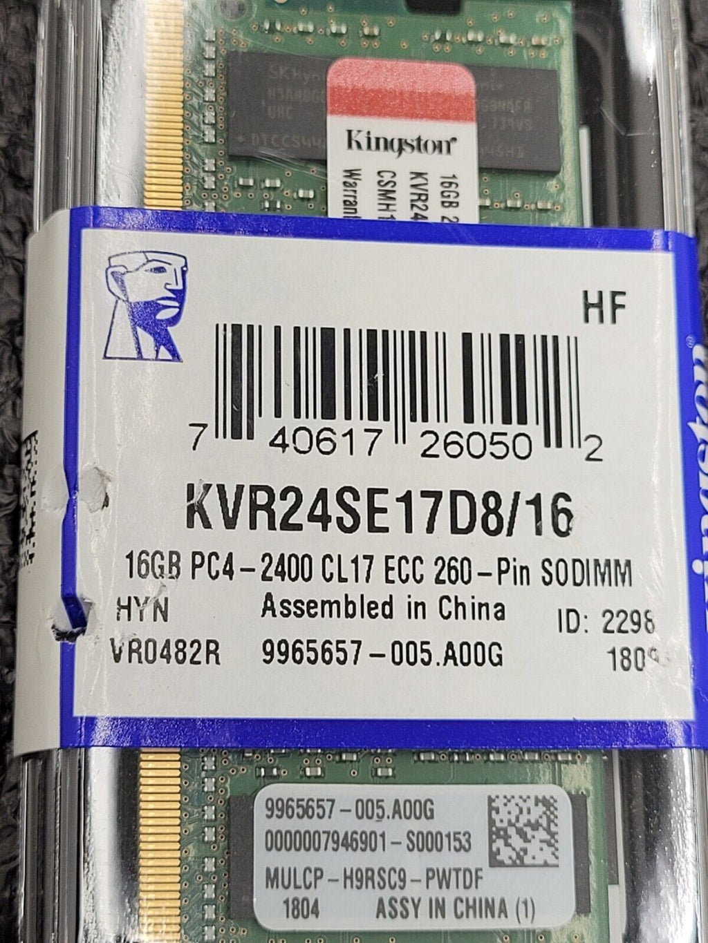 Kingston 16GB SO-DIMM ECC RAM 2Rx8 PC4-2400 TG1-11 DDR4 1.2v CL17 KVR24SE17D8/16