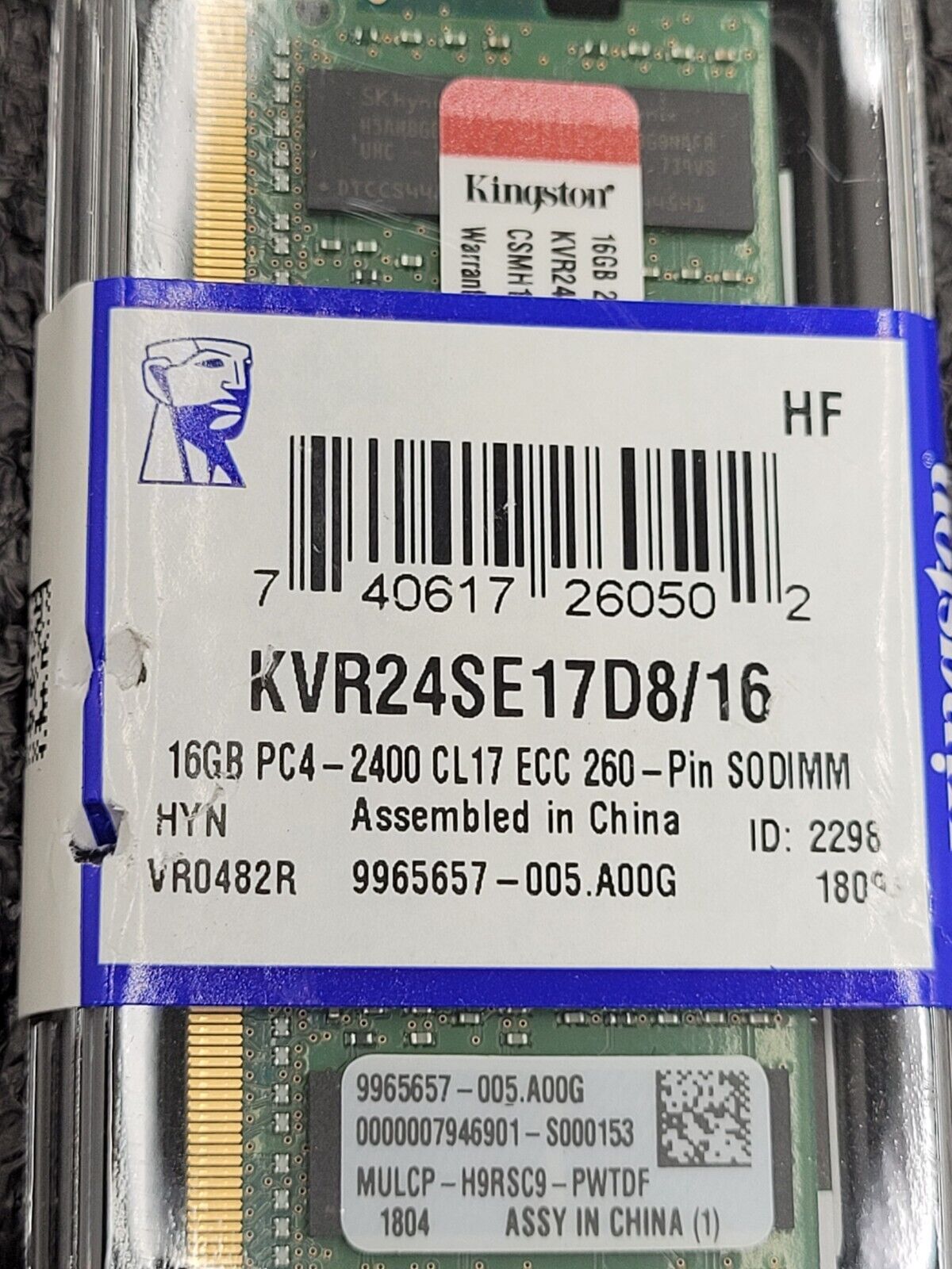 Kingston 16GB SO-DIMM ECC RAM 2Rx8 PC4-2400 TG1-11 DDR4 1.2v CL17 KVR24SE17D8/16