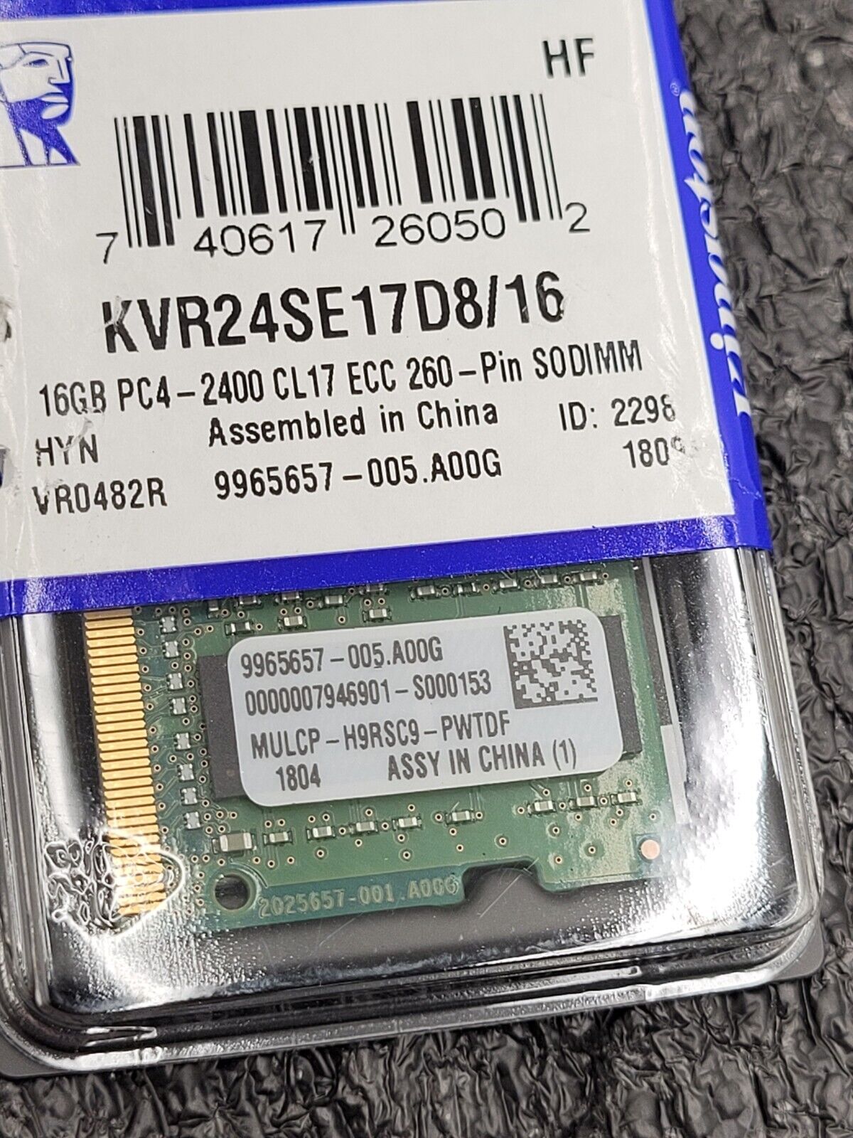 Kingston 16GB SO-DIMM ECC RAM 2Rx8 PC4-2400 TG1-11 DDR4 1.2v CL17 KVR24SE17D8/16