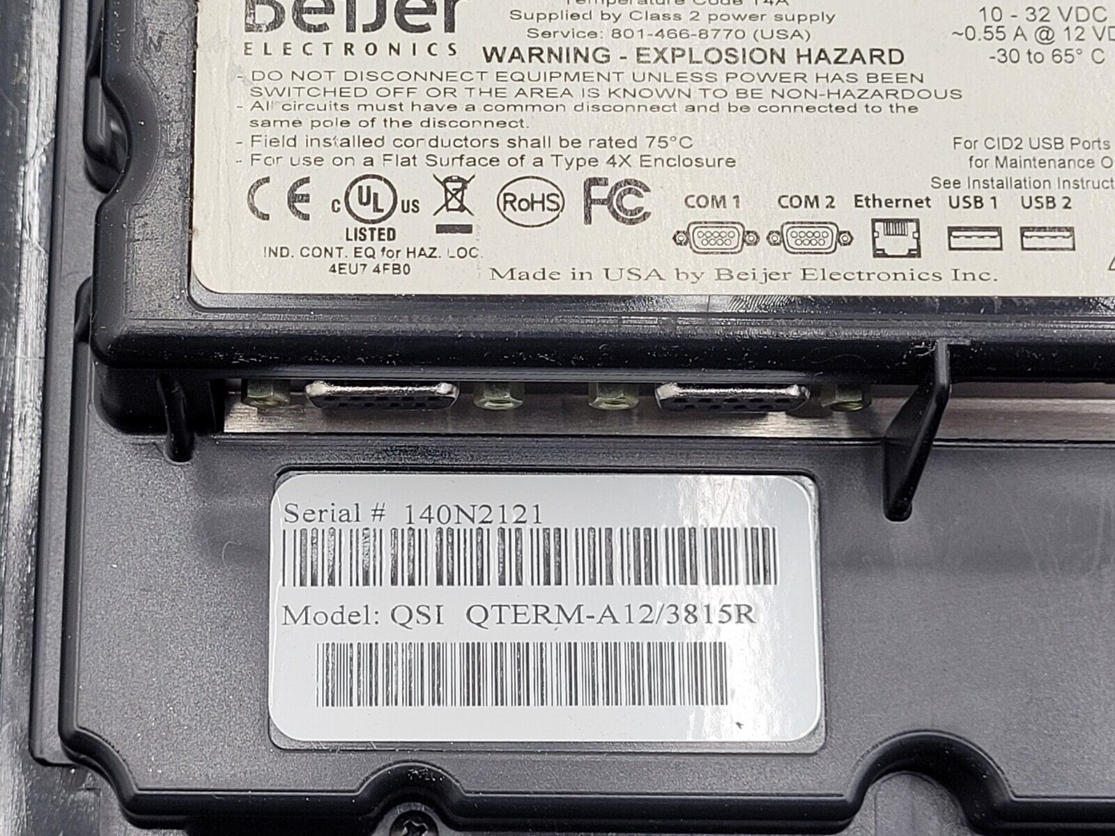 Beijer Electronics QSI QTERM-A12/3815R LCD Graphic Touchscreen HMI 12" Power On