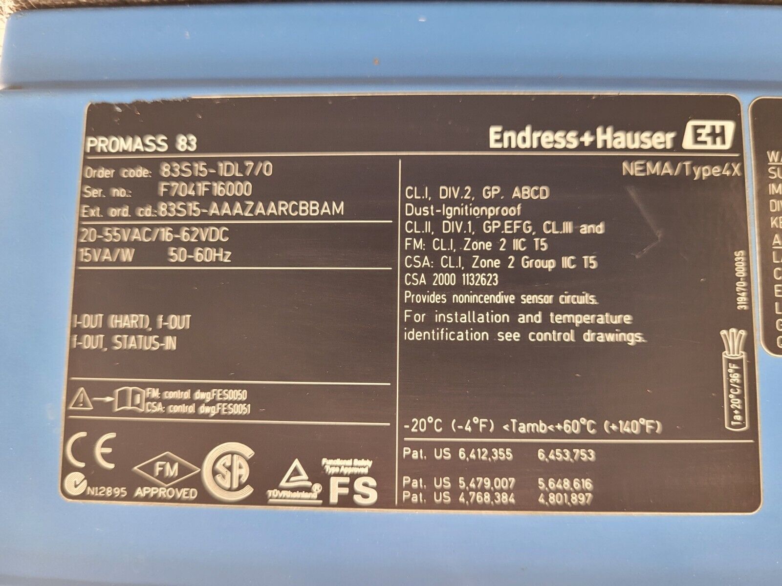 Endress+Hauser PROMASS S Mass Flowmeter 83S15-1DL7/0 Flow Controller Transmitter