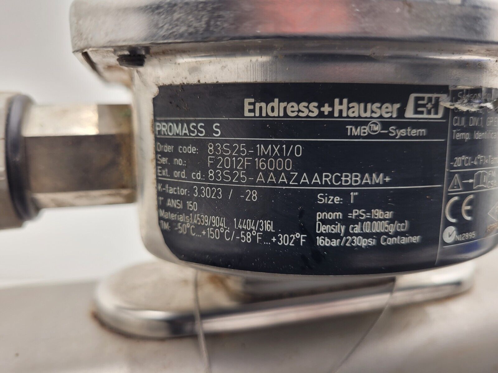 Endress+Hauser PROMASS S Mass Flowmeter 83S25-1MX1/0 Flow Controller Sensor 1" C