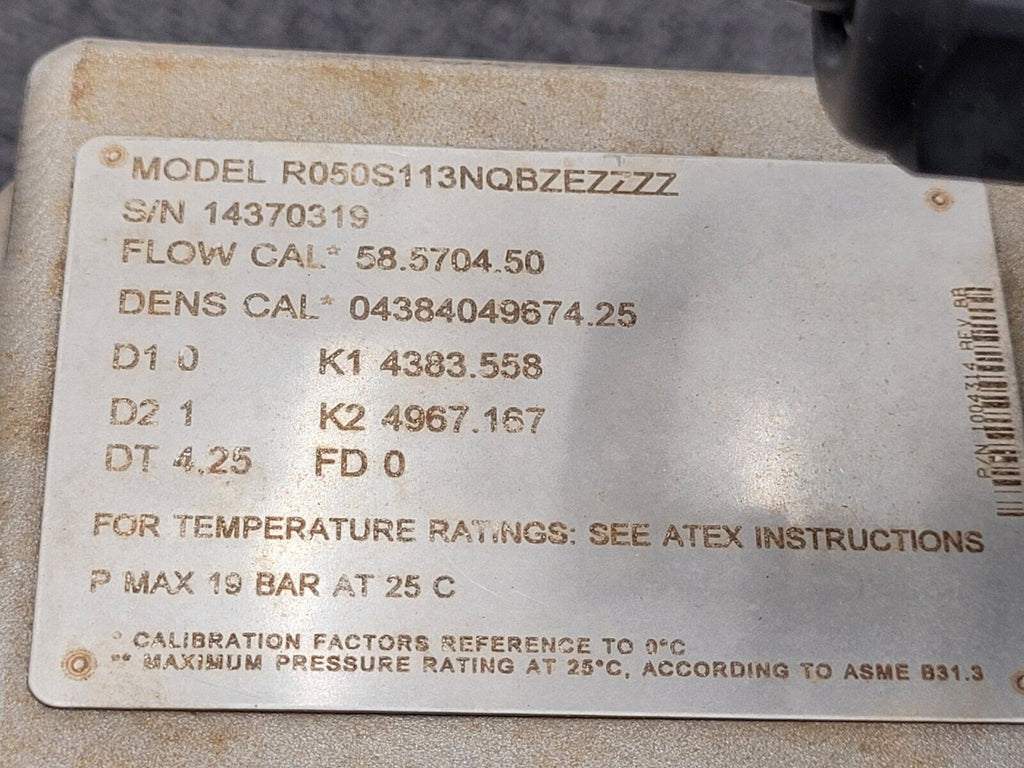 Micro Motion Mass Flow Coriolis Meter Sensor RO50S113NQBZEZZZZ Transmitter 1/2"