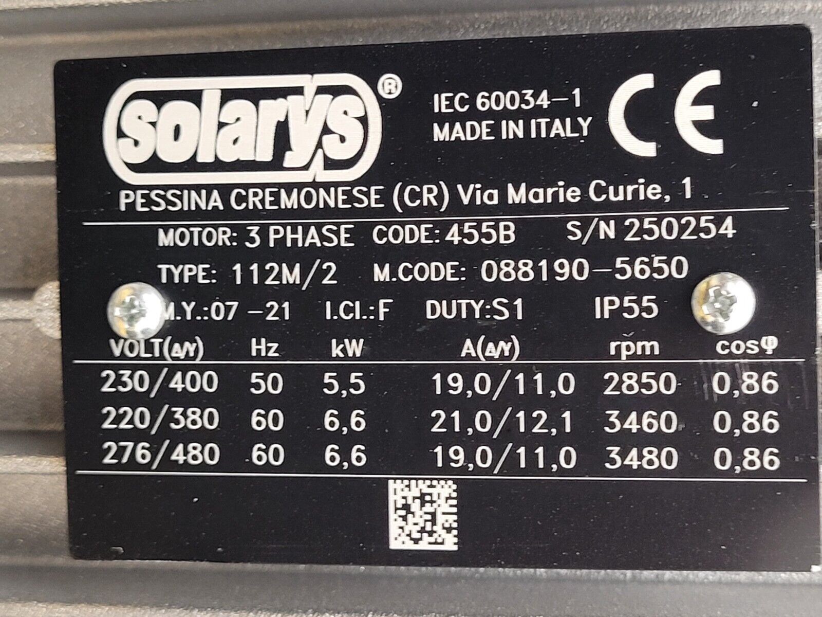 Solarys Regenerative Blower  455 BP 50/60Hz 230-480VAC 3PH 5.5-6.6kW 8HP