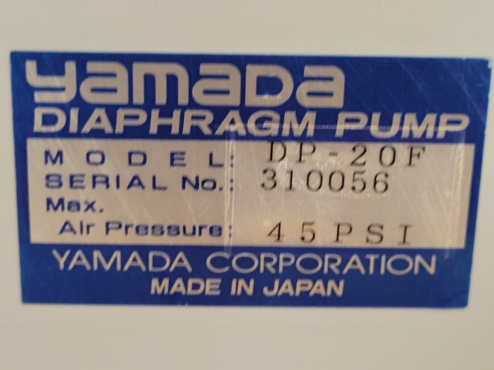 Yamada High Purity Chemical Diaphragm Pump DP-20F 45 PSI w/ Sensors