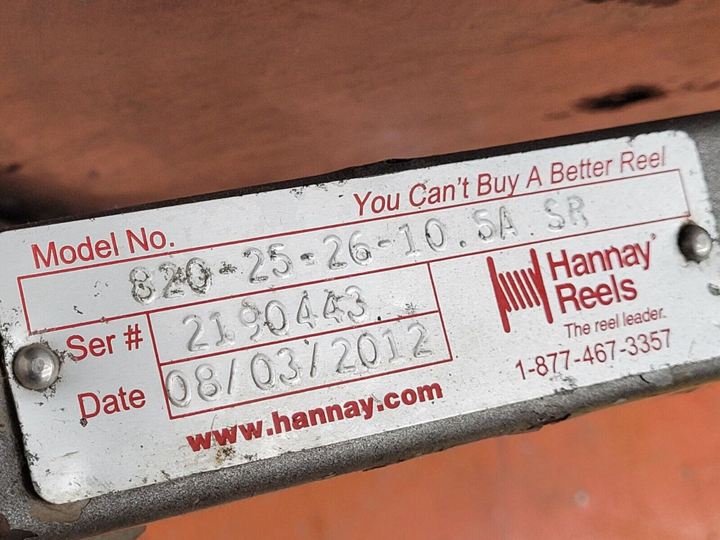 Hannay Reels 820-25-26-10.5A SR 1" Spring Rewind Hose Reel 2000PSI Unit A