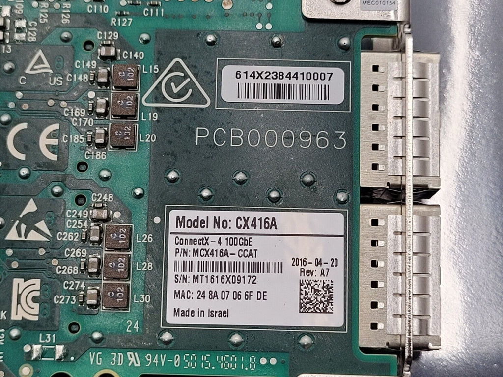 MCX416A-CCAT Mellanox ConnectX-4 100GbE CX416A Dual-Port PCIe NIC Full Height