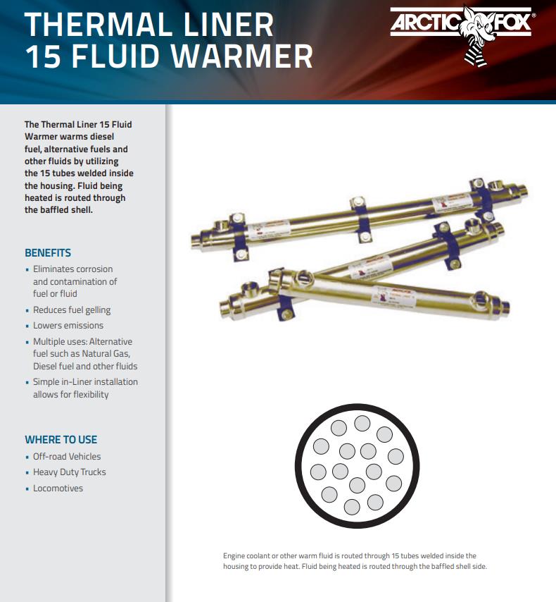 Arctic Fox Thermal Liner 15 SS Fluid Warmer STT-2537-78-95 Integral thermostat