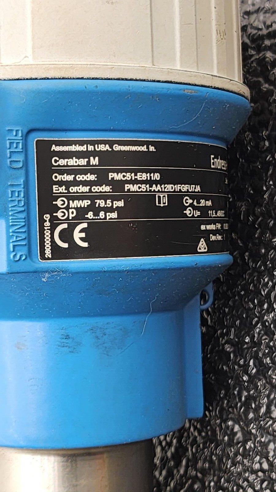 Endress+Hauser PMC51-E811/0 Cerabar M -6 to 6PSI Pressure Transmitter Unit C