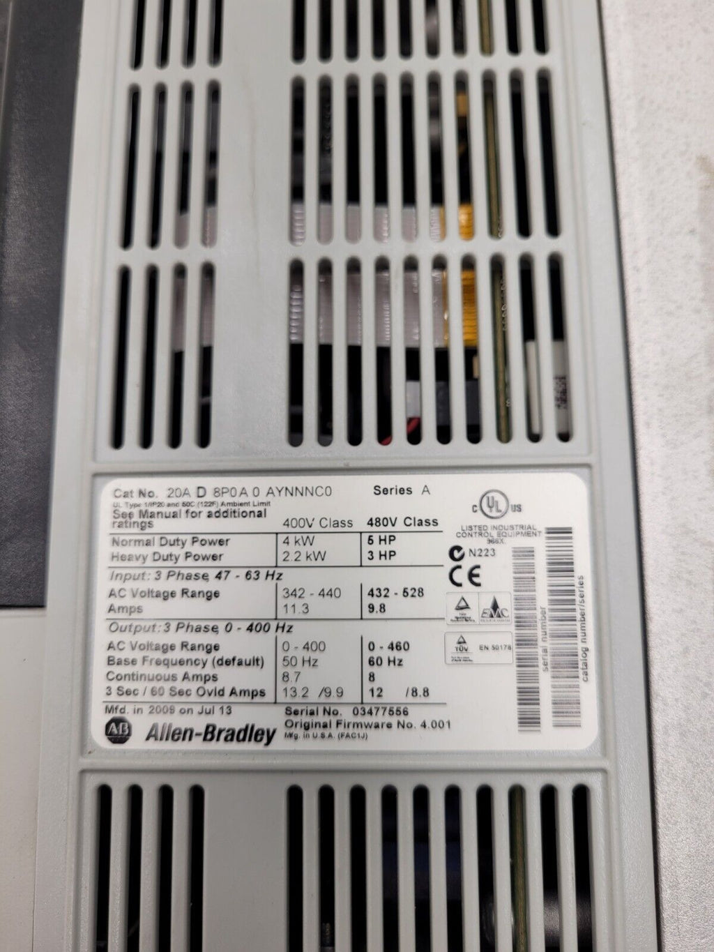 Allen Bradley 20AD8P0A0AYNNNC0 /A PowerFlex 70 480V 5HP AC VFD Motor Drive "B"