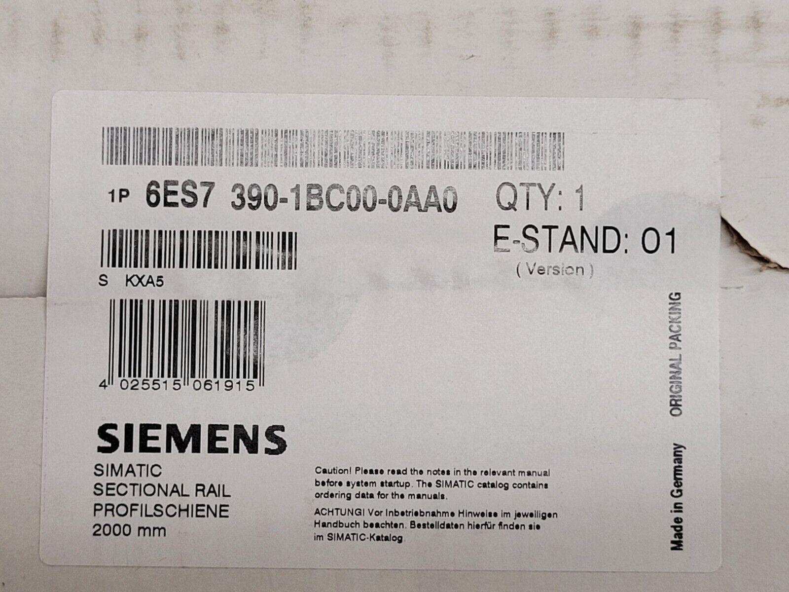 Siemens Simatic S7-300 PLM Mounting Rail Bracket 2000mm 6ES7 390-1BC00-0AA0 NEW