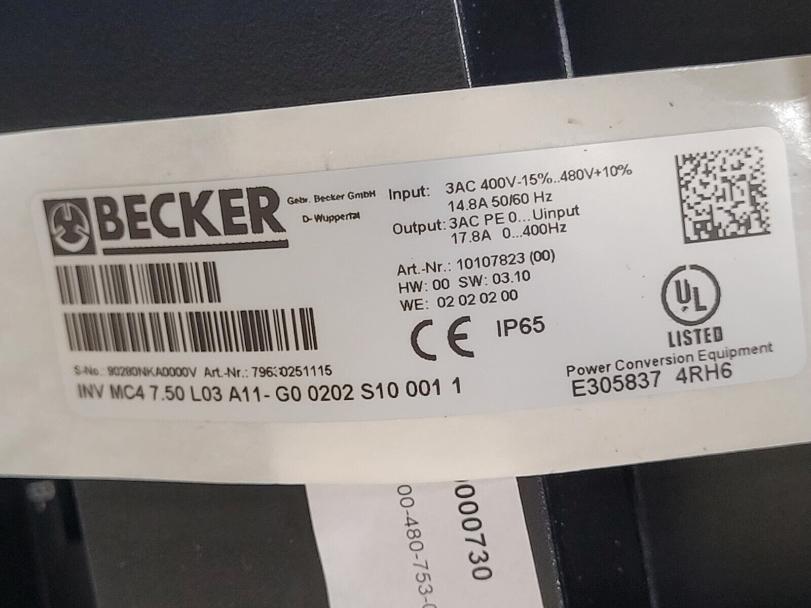 Becker SV 300/1 Regenerative Blower Vacuum Pump 10HP INV-MC4-7.50 Inverter Drive