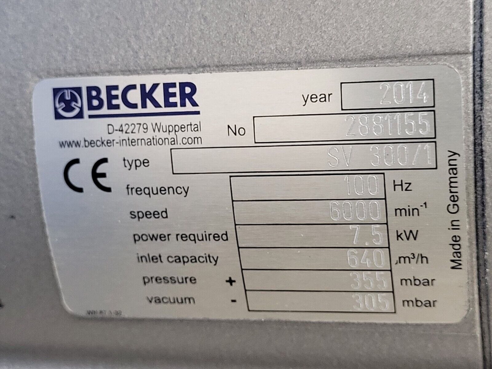 Becker SV 300/1 Regenerative Blower Vacuum Pump 10HP INV-MC4-7.50 Inverter Drive