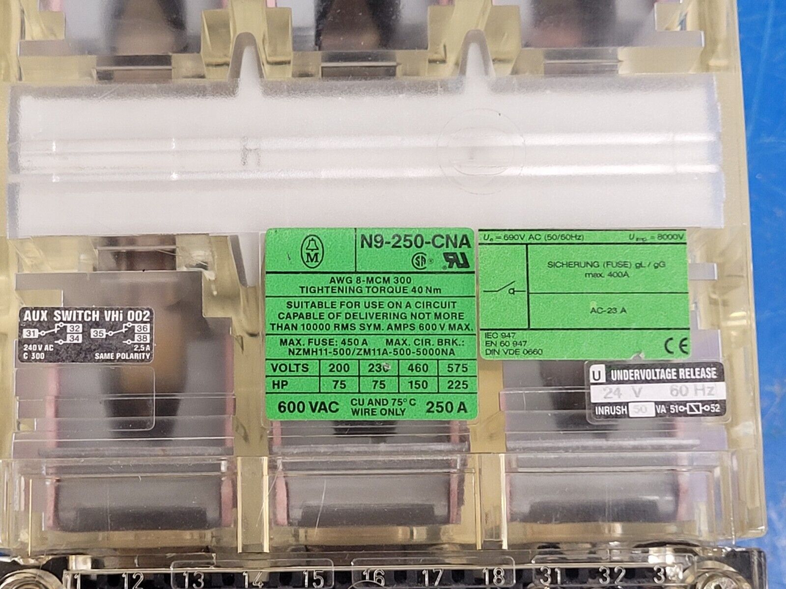 Klockner-Moeller N9-250-CNA 250A 3PH 600V 250A Circuit Breaker Disconnect