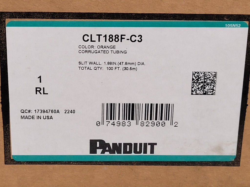 Panduit CLT188F-C3 Orange Currogated Slit Wall Wrap Cable Tubing 100FT 1.88" D