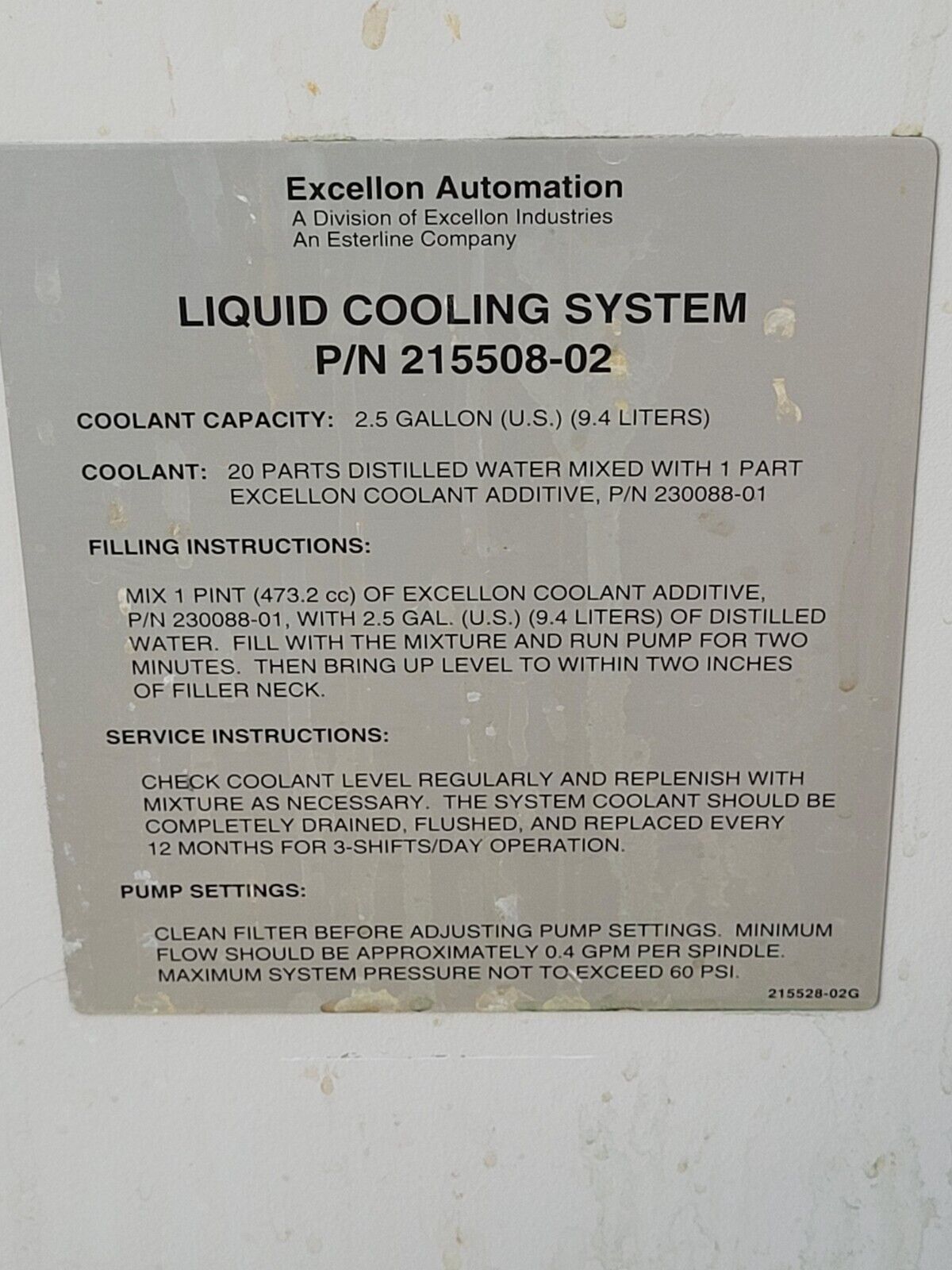 Excellon Automation 215508-02 High Speed Spindle Closed Loop Chiller System 110V